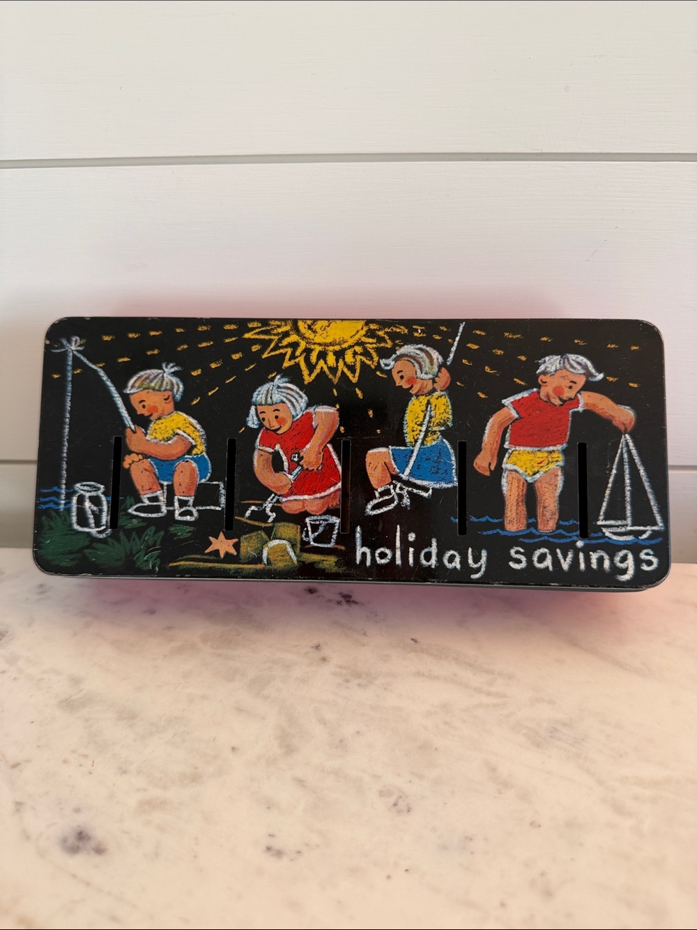 British Tin Holiday Savings Bank Vintage Seaside Kids